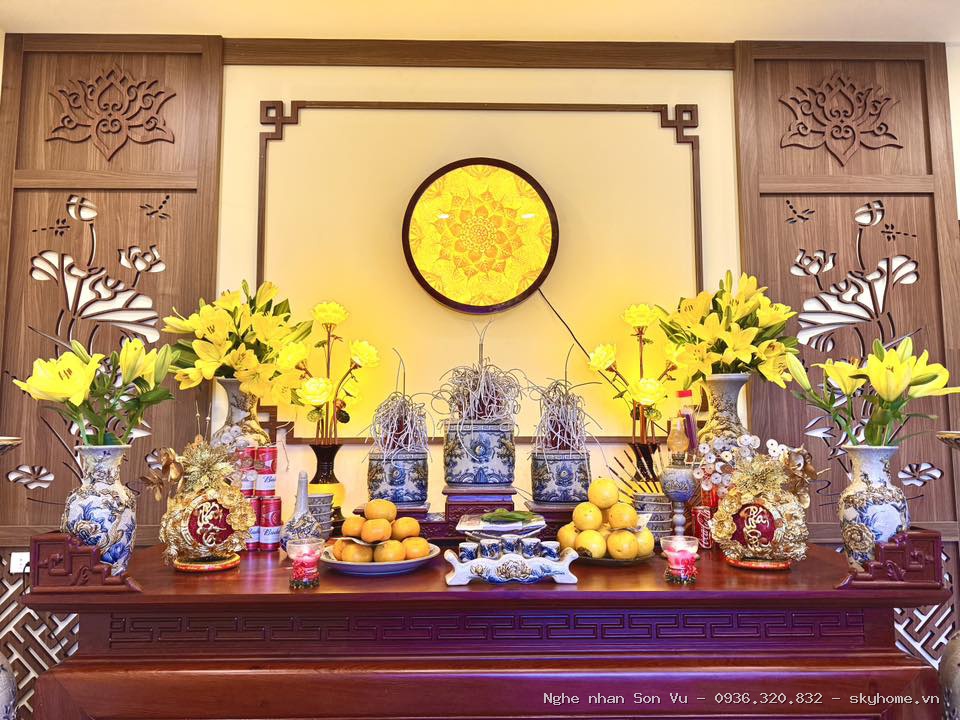 Bàn thờ gia tiên nghinh phúc - Chế tác bởi Nghệ nhân Sơn Vũ